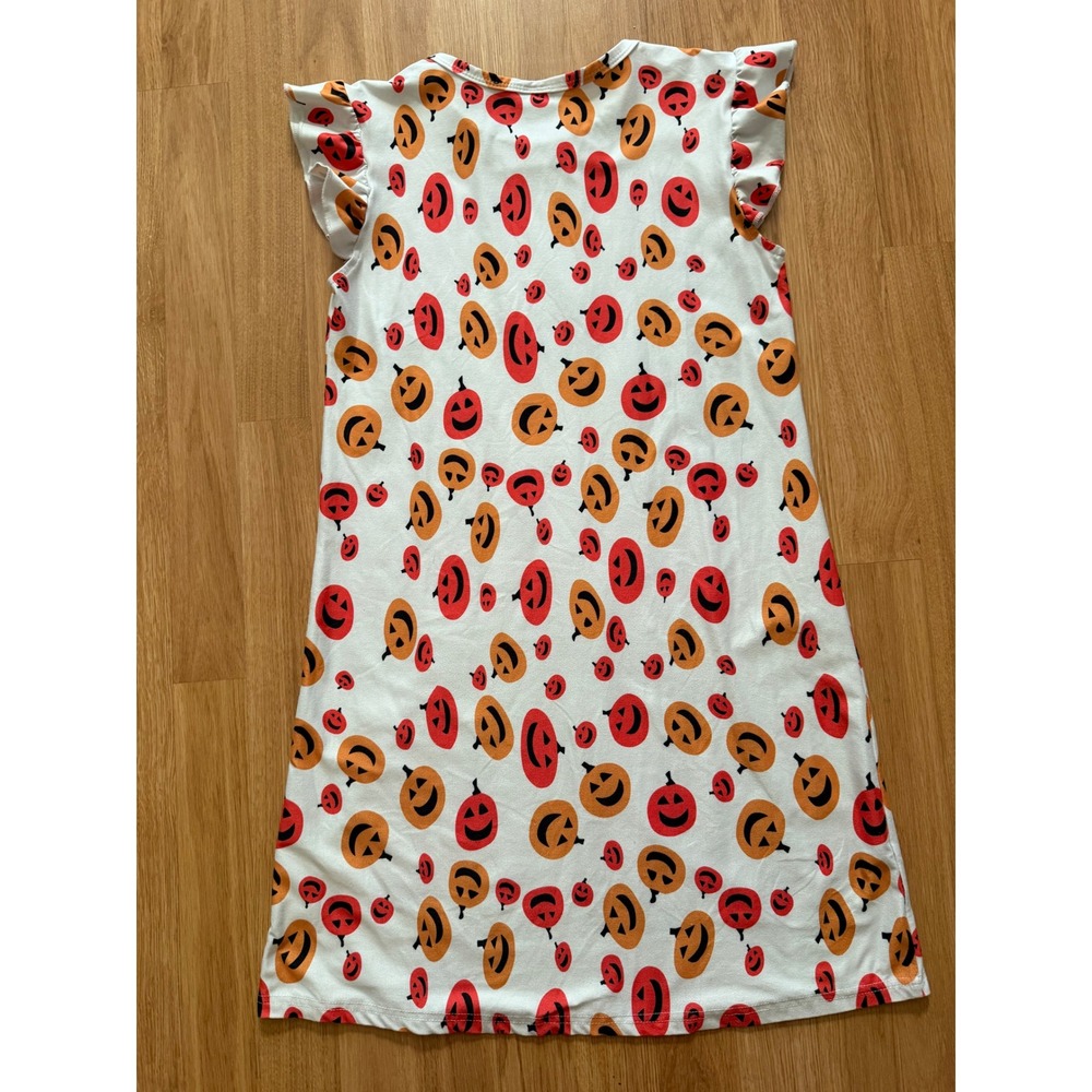 Girls Halloween Pumpkin Dress Flutter Sleeve Jack-O-Lantern Dress XL - Picture 3 of 3